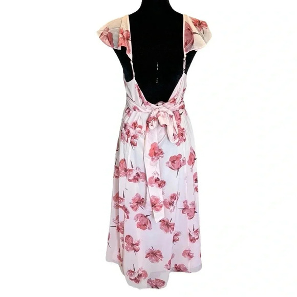 Hutch Sweet Hints and Soft Whispers Pink Floral Wrap Midi Dress XL Coquette - Picture 2 of 6